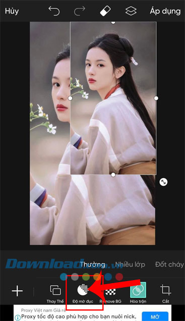 Nhấn vào mục Độ mờ đục