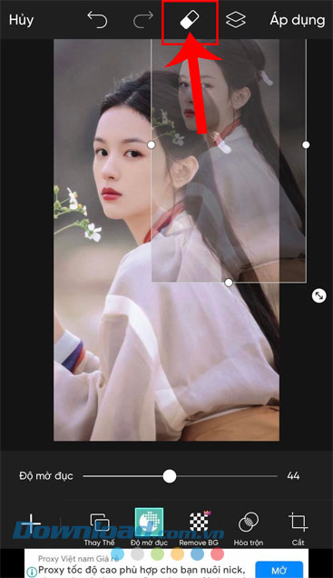 Ấn vào biểu tượng cục tẩy