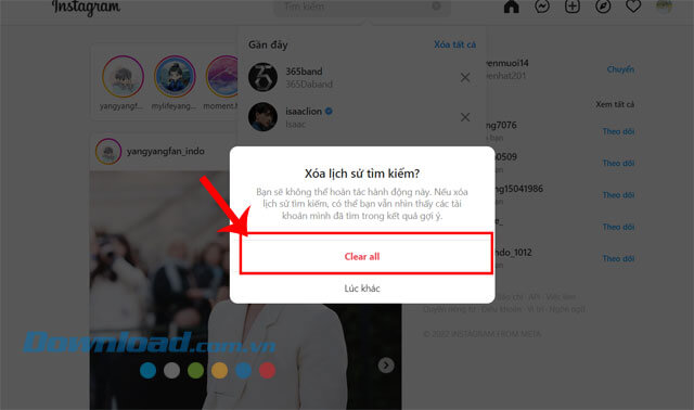 Click chuột vào nút Clear All
