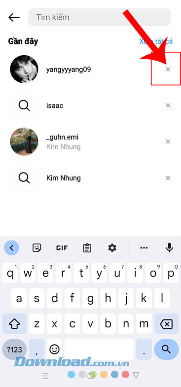 Chạm vào biểu tượng "X"