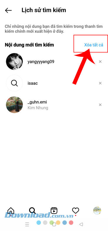 Ấn vào mục Xóa tất cả