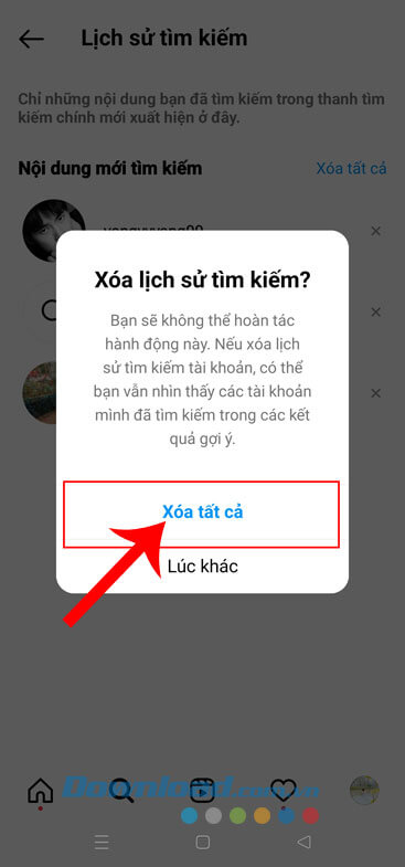 Nhấn vào nút Xóa tất cả
