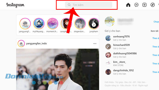 Click chuột vào ô Tìm kiếm