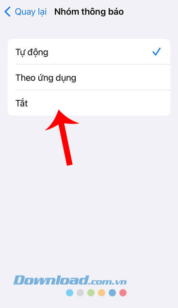 Chọn thao tác nhóm thông báo