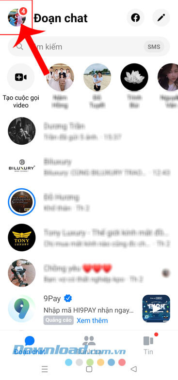 Nhấn vào biểu tượng tài khoản