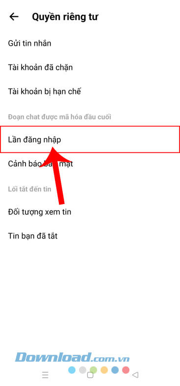 Chạm vào mục Lần đăng nhập