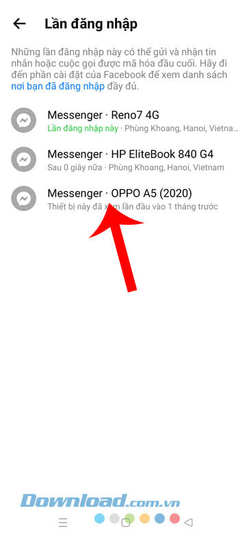 Lịch sử đăng nhập Messenger