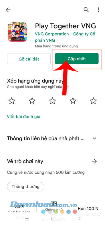 Chạm vào nút Cập nhật