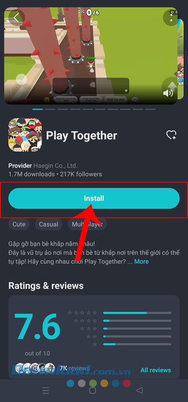Chạm vào nút Install