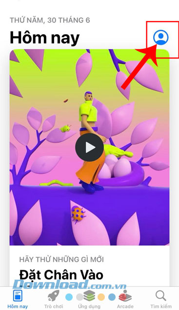 Ấn vào biểu tượng tài khoản