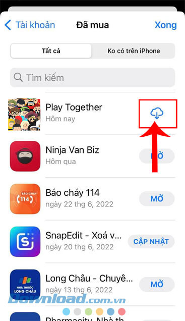 Nhấn vào biểu tượng mũi tên đi xuống