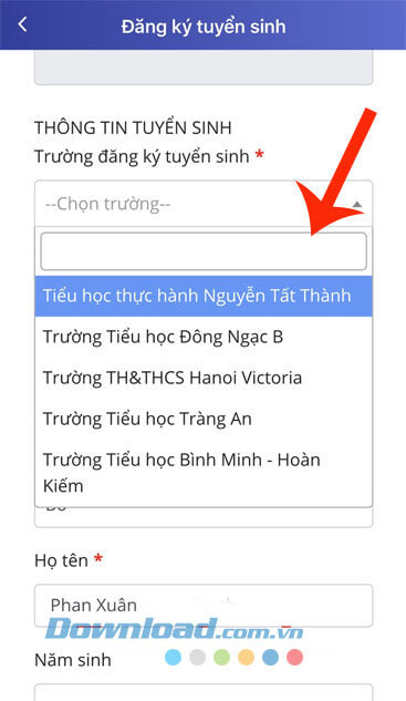 Chọn trường học đăng ký