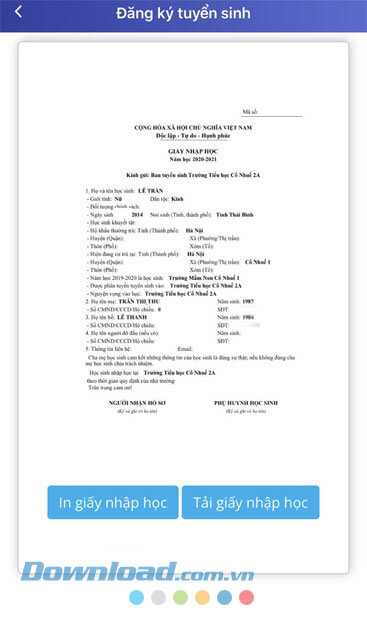 Giấy nhập học trực tuyến