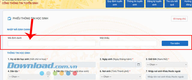 Nhập mã định danh và mật khẩu
