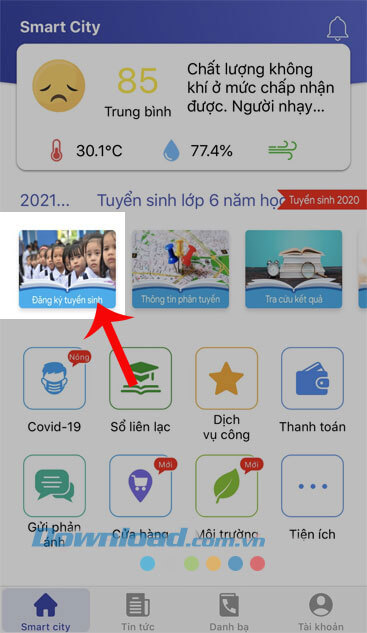 Nhấn vào mục Đăng ký tuyển sinh