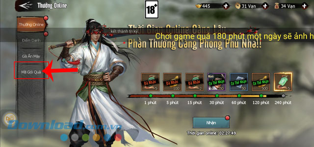 Chạm vào mục Mã gói quà