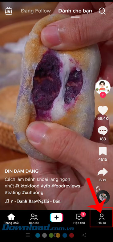 Chạm vào biểu tượng tài khoản