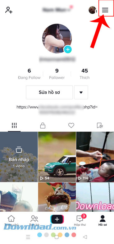 Nhấn vào biểu tượng ba dấu gạch ngang