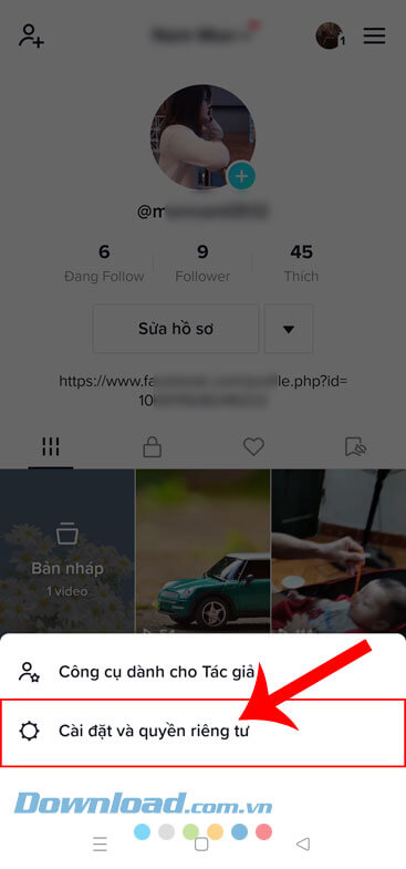 Ấn vào mục Cài đặt và quyền riêng tư