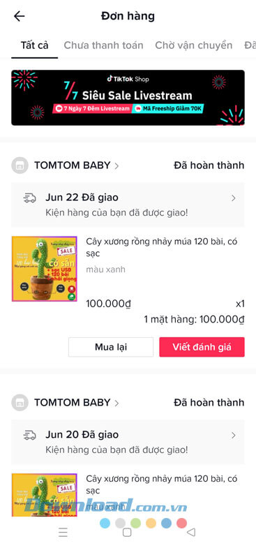 Toàn bộ đơn hàng trên TikTok Shop
