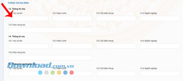 Nhập thông tin gia đình