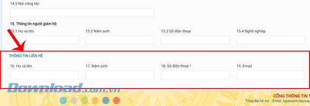 Điền thông tin liên hệ