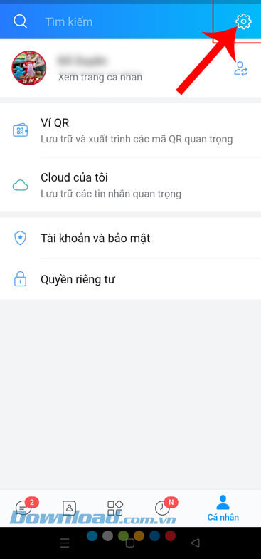 Nhấn vào mục Cài đặt