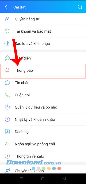 Ấn vào mục Thông báo