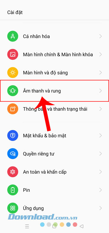 Chọn mục Âm thanh và rung