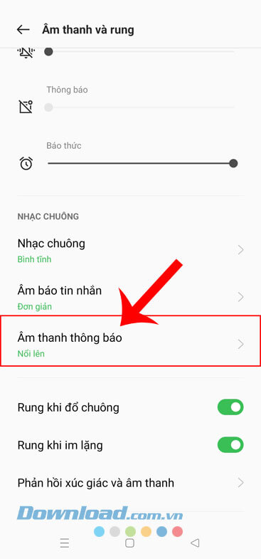 Nhấn vào mục Âm thanh thông báo