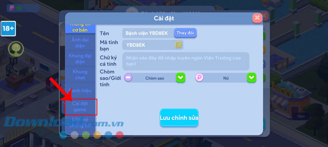 Chạm vào mục Cài đặt game