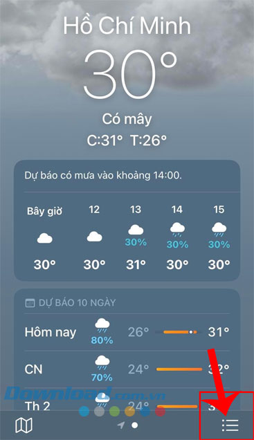 Chạm vào biểu tượng ba dấu gạch ngang