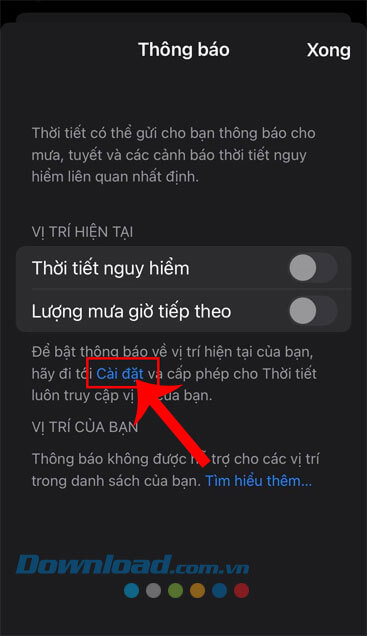 Chạm vào mục Cài đặt