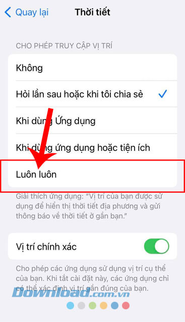 Ấn vào mục Luôn luôn