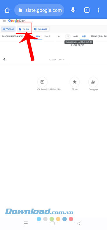 Nhấn vào nút Tài liệu