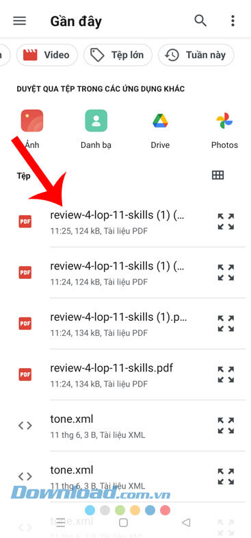 Chọn tệp tài liệu bất kỳ trên điện thoại
