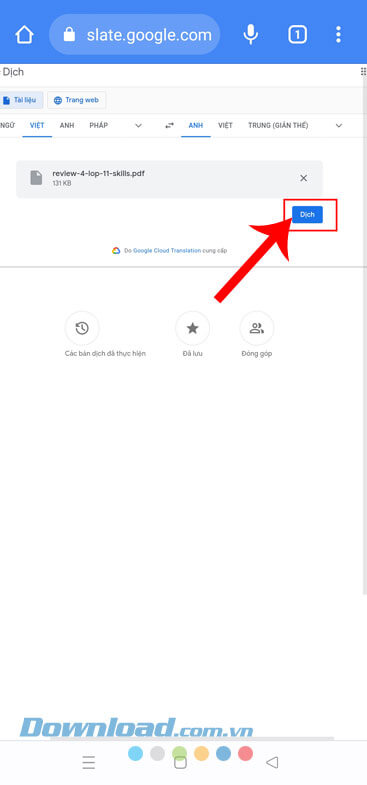 Chạm vào nút Dịch