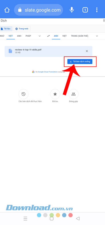 Nhấn vào nút Tải bản dịch xuống