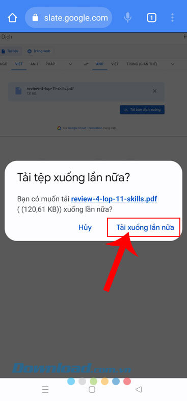 Ấn vào nút Tải xuống lần nữa