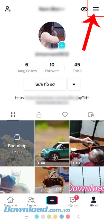 Nhấn vào biểu tượng ba dấu gạch ngang