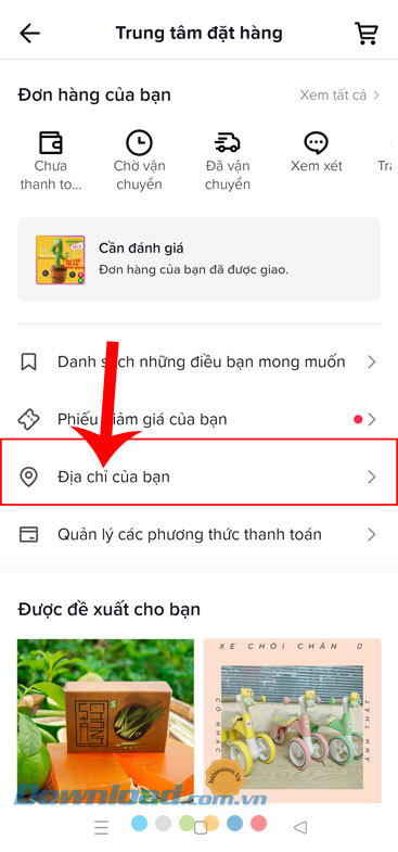 Nhấn vào mục Địa chỉ của bạn