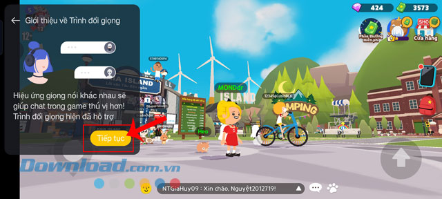 Nhấn vào nút Tiếp tục