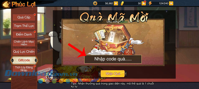Nhập mã code game