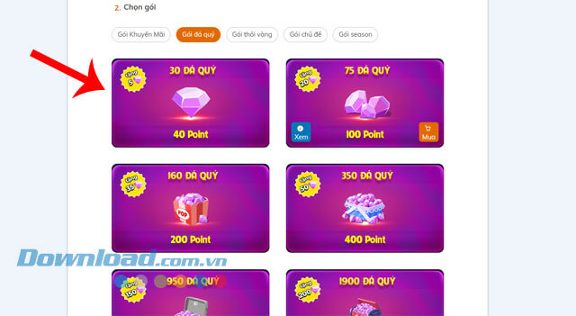 Chọn gói cước nạp đá quý