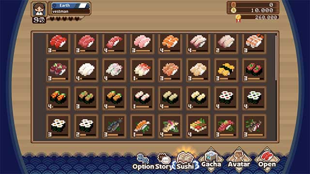 Tăng cấp cho sushi bằng cách sử dụng EXP bạn kiếm được từ việc phục vụ khách hàng