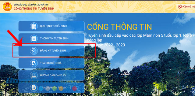 Ấn vào mục Đăng ký tuyển sinh