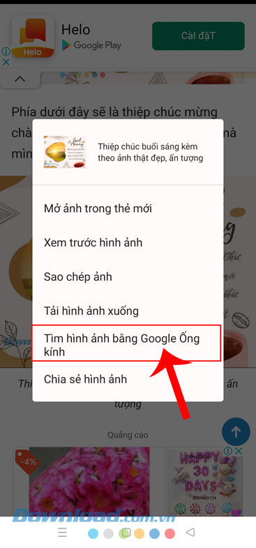 Ấn vào mục Tìm hình ảnh bằng Google Ống kính