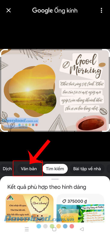 Chạm vào mục Văn bản