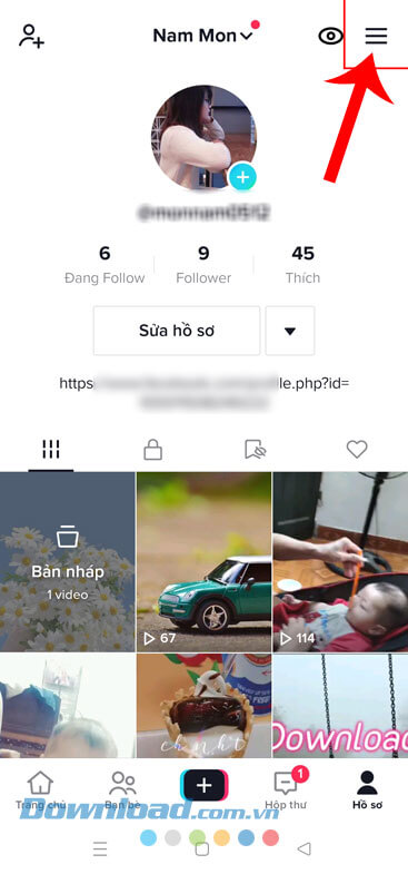 Nhấn vào biểu tượng ba dấu gạch ngang