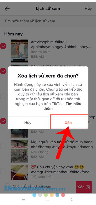Chạm vào nút Xóa